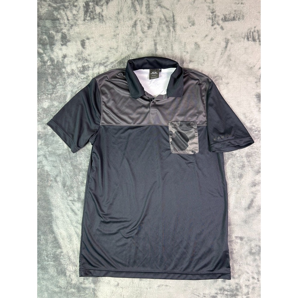 Oakley Golf Polo Shirt Men's Size S Black Camo‎ Pocket Regular Fit Performance